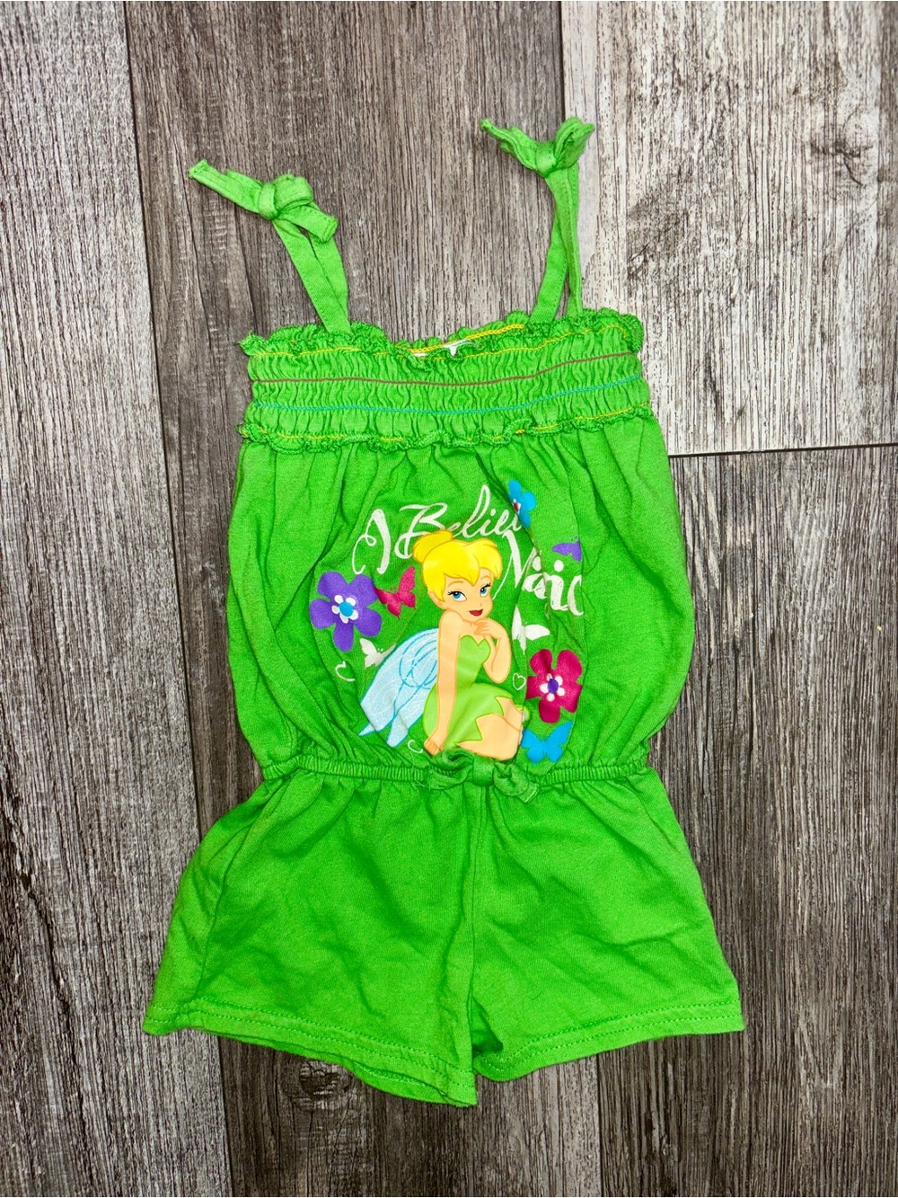 Disney Bright Green Tinker Bell Romper for Toddler 24 months